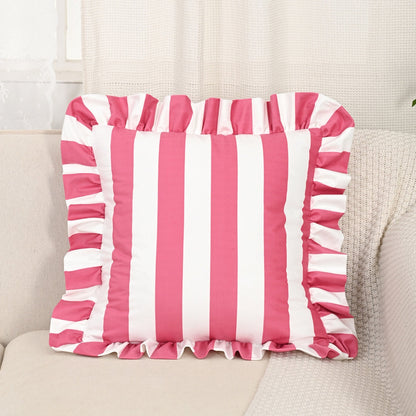 Cushion Cover Striped Ruffle Microfiber Blend