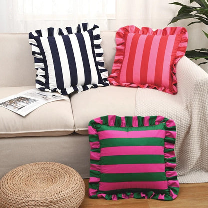 Cushion Cover Striped Ruffle Microfiber Blend