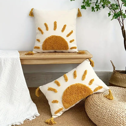 Cushion Cover Tufted Boho Cotton Blend Zipper Closure