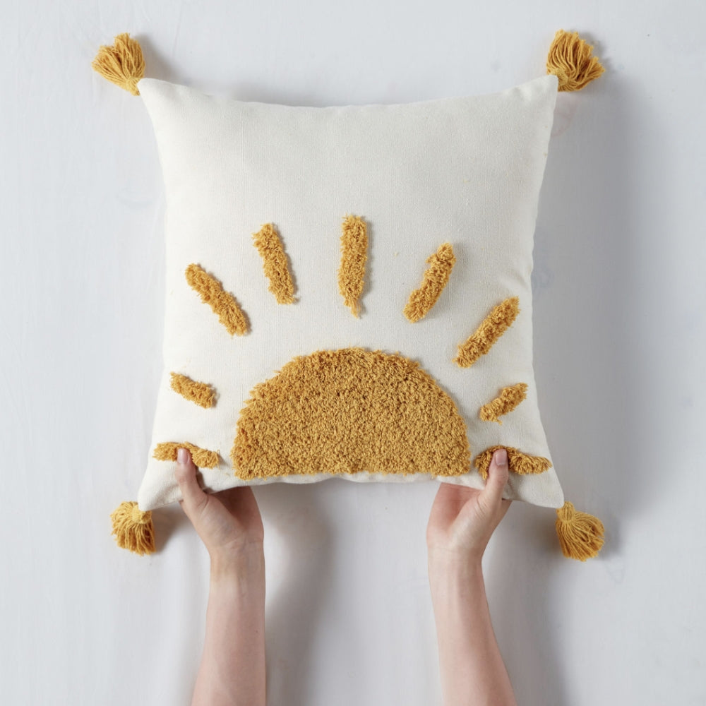 Cushion Cover Tufted Boho Cotton Blend Zipper Closure