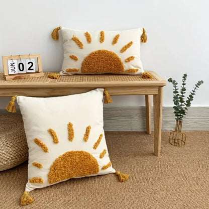 Cushion Cover Tufted Boho Cotton Blend Zipper Closure