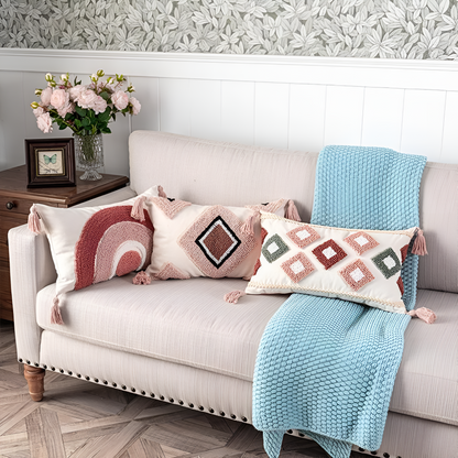Cushion Cover Tufted Embroidered Cotton Rainbow Motif