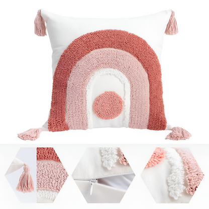 Cushion Cover Tufted Embroidered Cotton Rainbow Motif