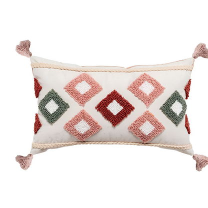 Cushion Cover Tufted Embroidered Cotton Rainbow Motif