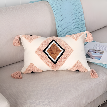 Cushion Cover Tufted Embroidered Cotton Rainbow Motif