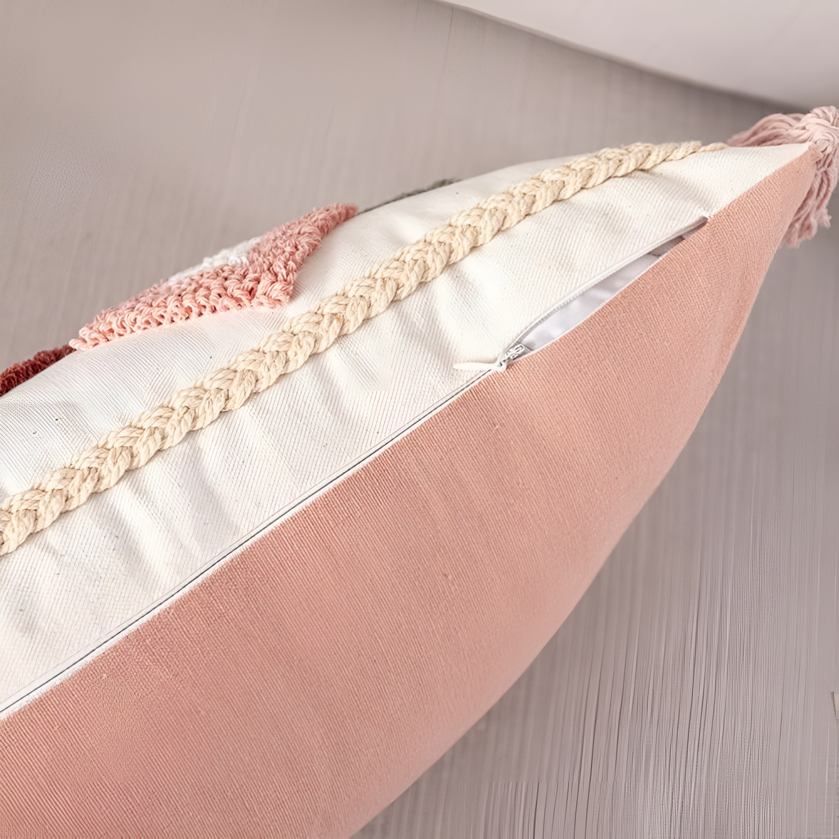 Cushion Cover Tufted Embroidered Cotton Rainbow Motif