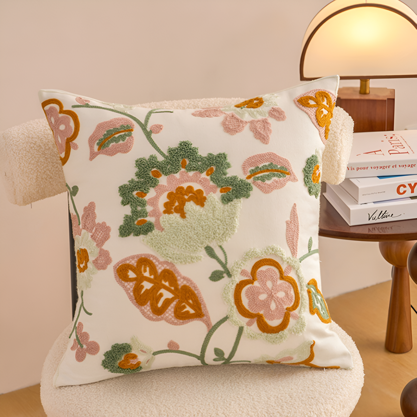 Cushion Cover Tufted Embroidered Microfiber 18x18 Indoor Outdoor