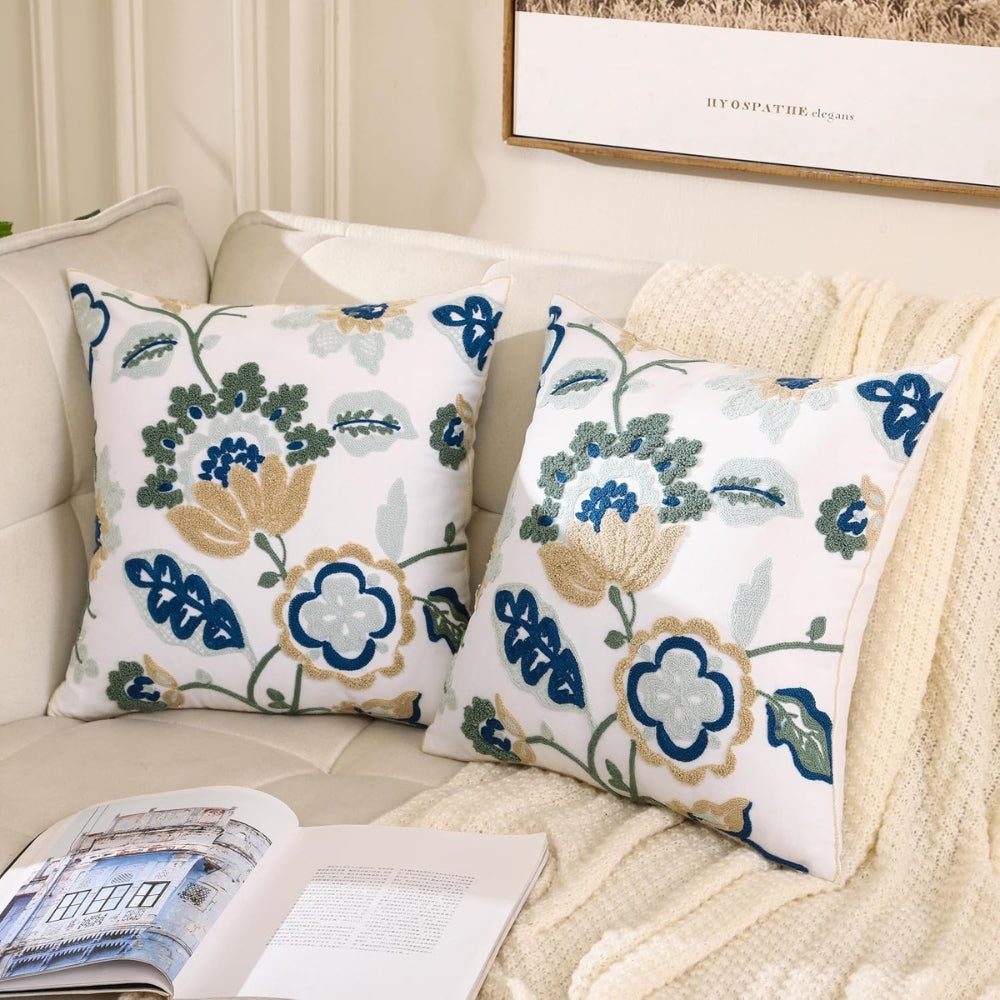 Cushion Cover Tufted Embroidered Microfiber 18x18 Indoor Outdoor