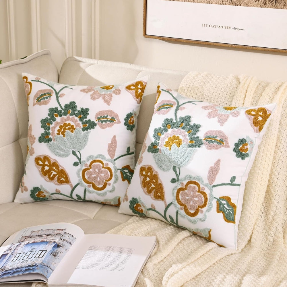 Cushion Cover Tufted Embroidered Microfiber 18x18 Indoor Outdoor