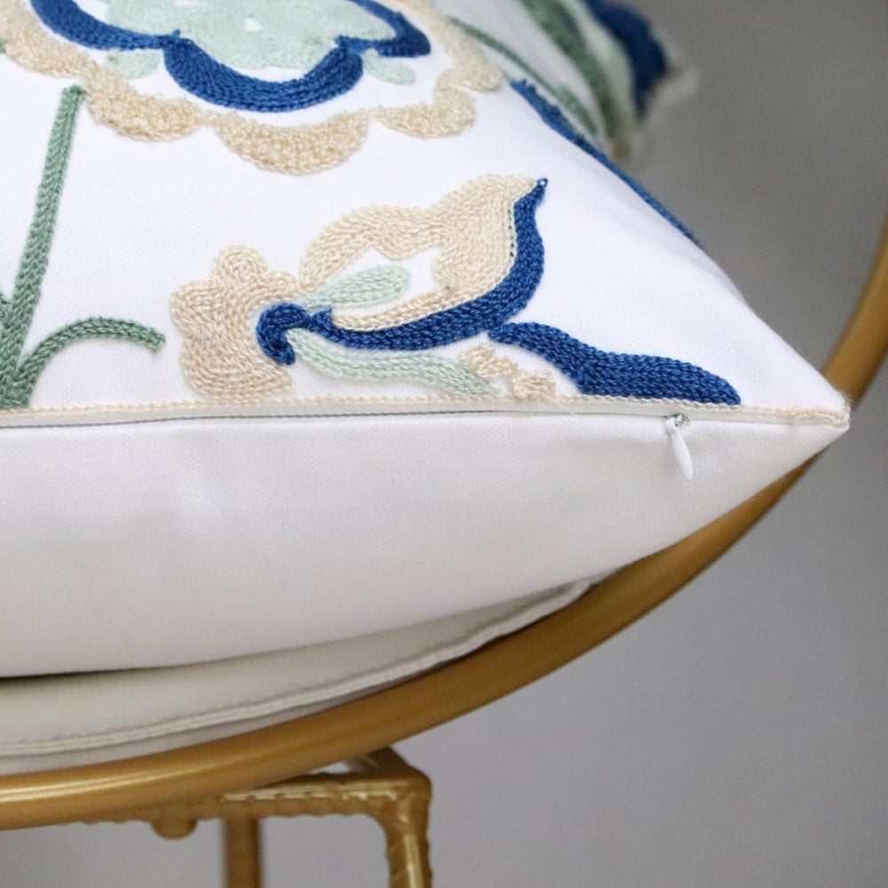 Cushion Cover Tufted Embroidered Microfiber 18x18 Indoor Outdoor