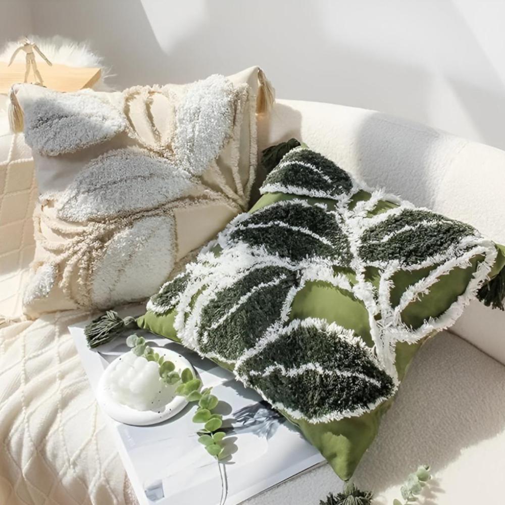 Cushion Cover Tufted Leaf Microfiber Washable