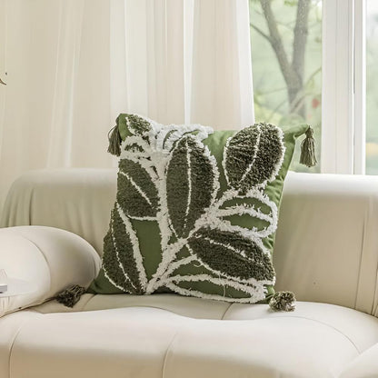 Cushion Cover Tufted Leaf Microfiber Washable