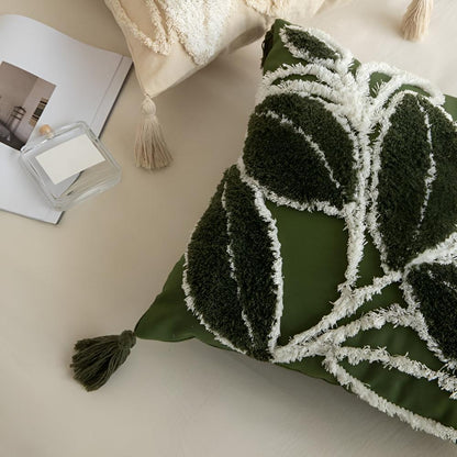 Cushion Cover Tufted Leaf Microfiber Washable