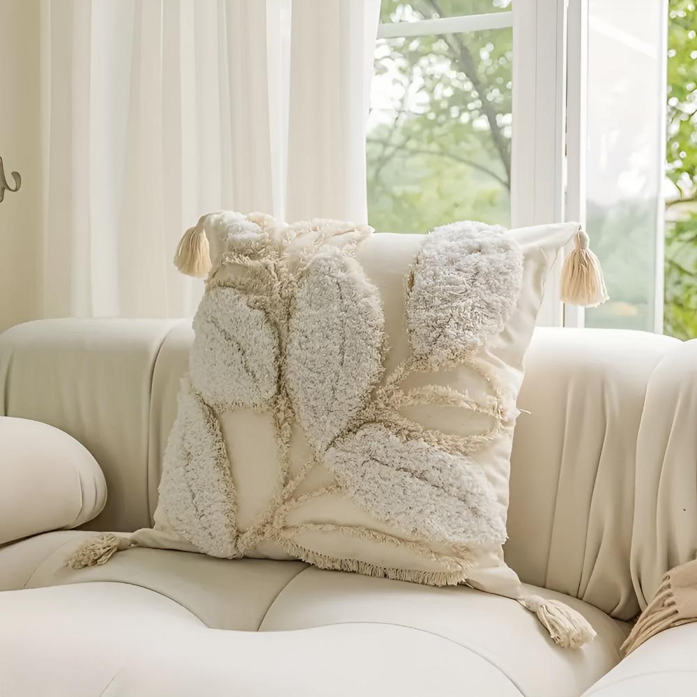 Cushion Cover Tufted Leaf Microfiber Washable