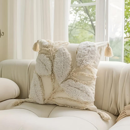 Cushion Cover Tufted Leaf Microfiber Washable
