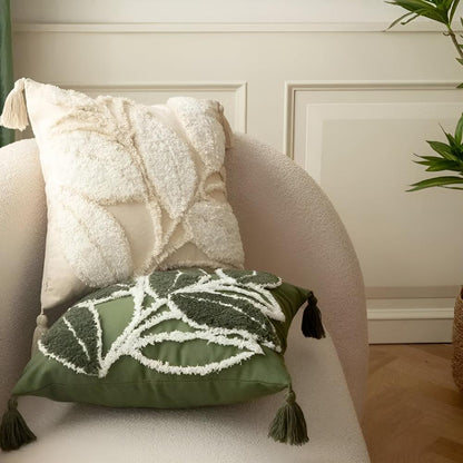 Cushion Cover Tufted Leaf Microfiber Washable