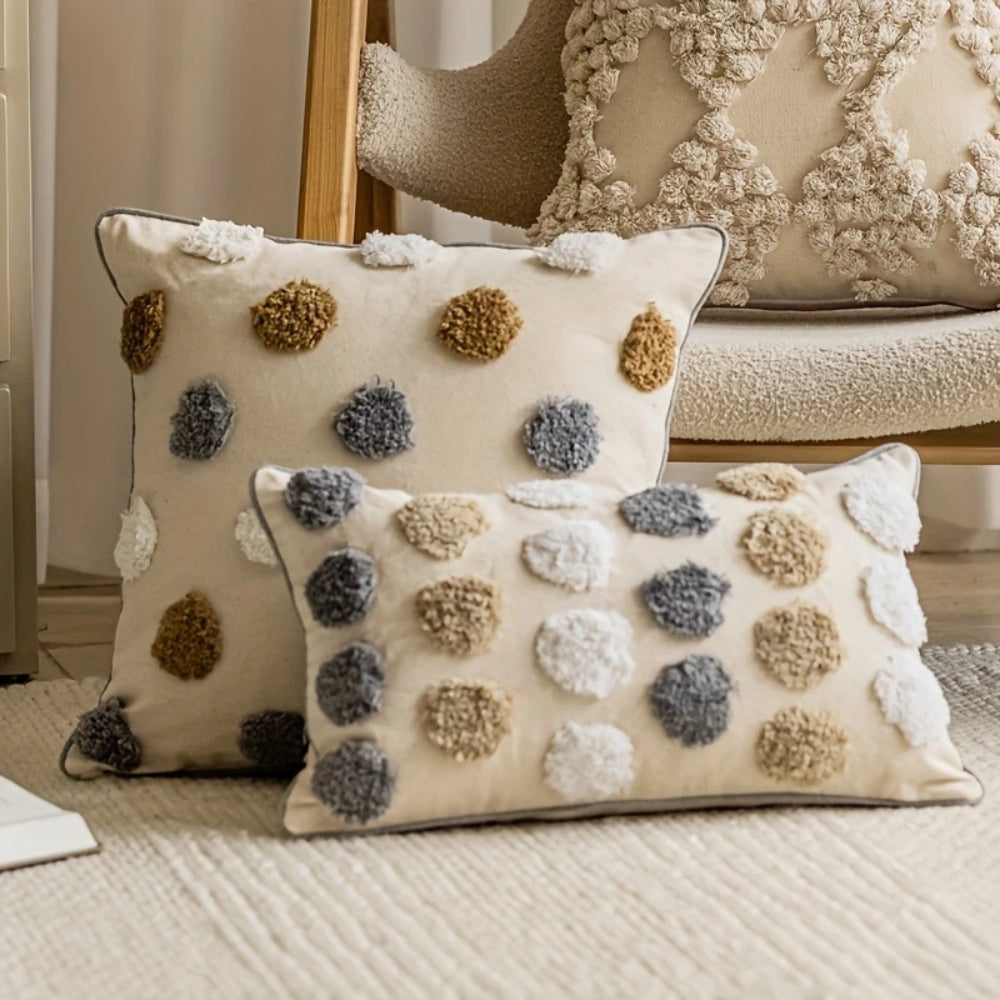 Cushion Cover Tufted Polka Dot Microfiber & Piped Edges