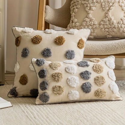 Cushion Cover Tufted Polka Dot Microfiber & Piped Edges