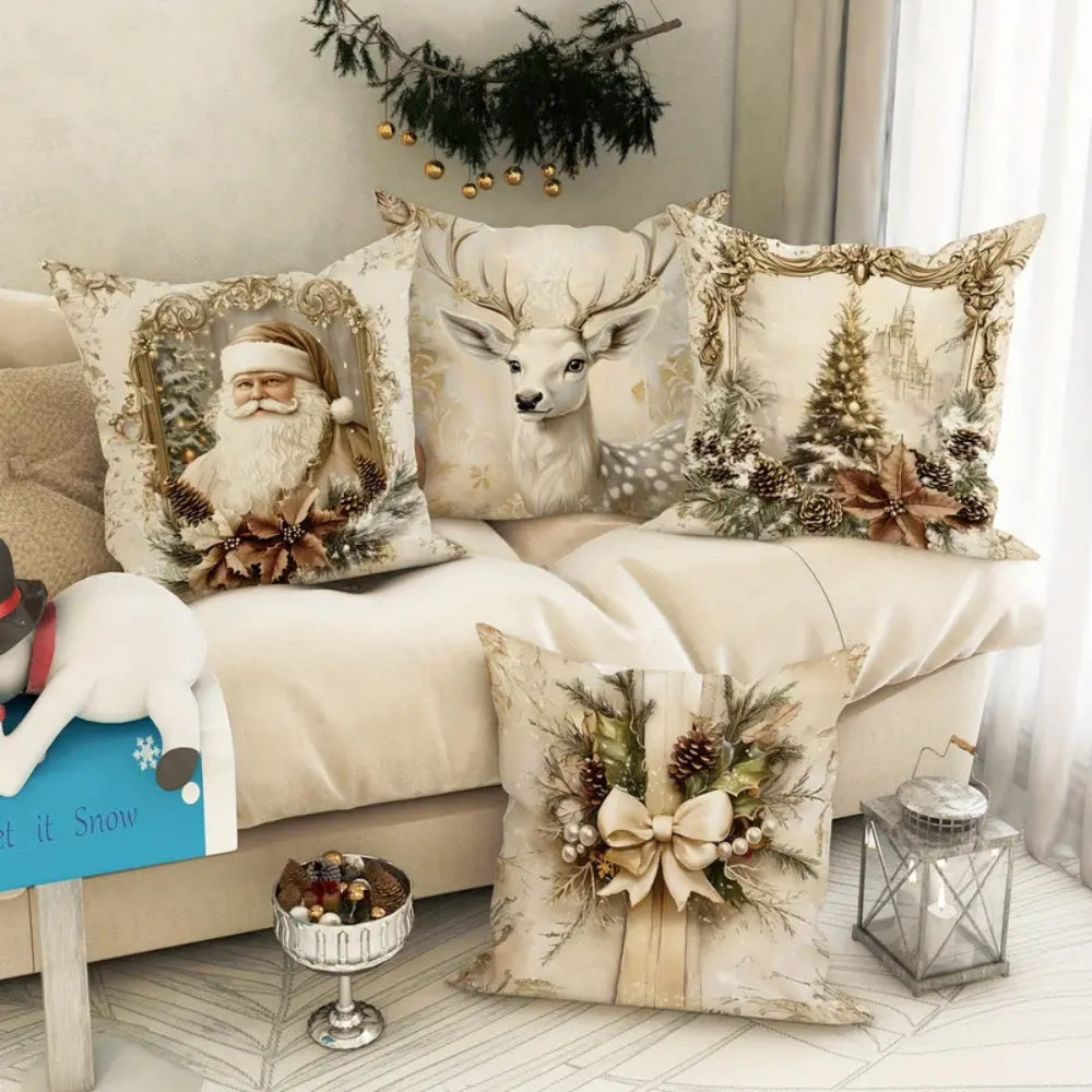 Cushion Cover Velvet Christmas Print Zipper 18x18