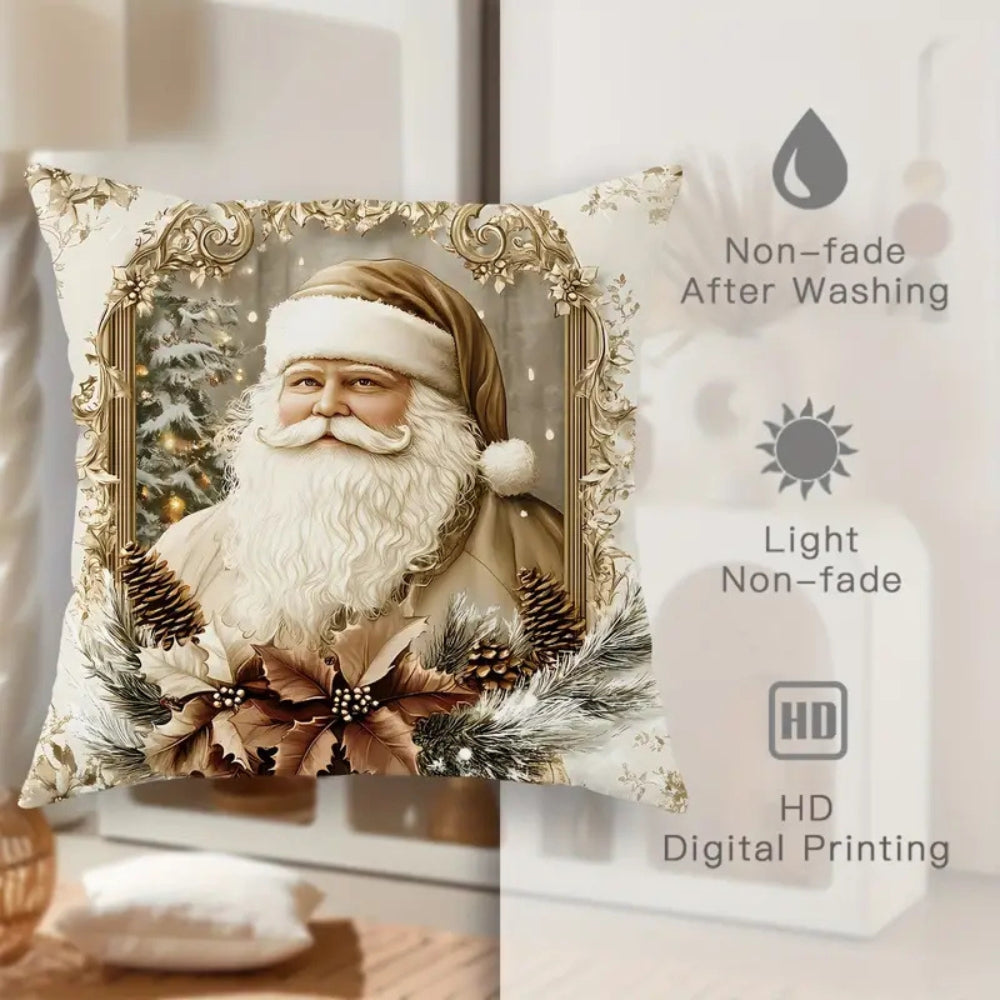 Cushion Cover Velvet Christmas Print Zipper 18x18