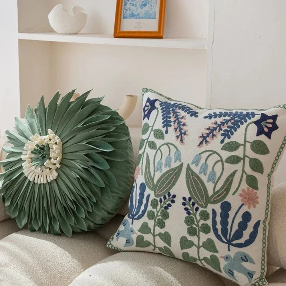 Cushion Cover Vintage Botanical Embroidery Microfiber