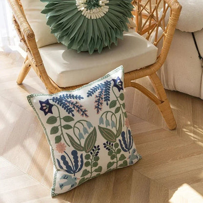 Cushion Cover Vintage Botanical Embroidery Microfiber