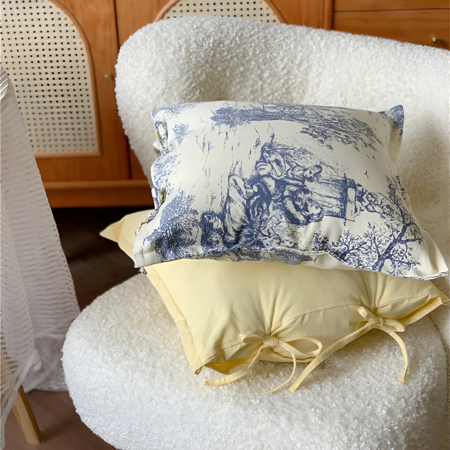 Cushion Cover Vintage Jouy Pure Cotton Machine Washable
