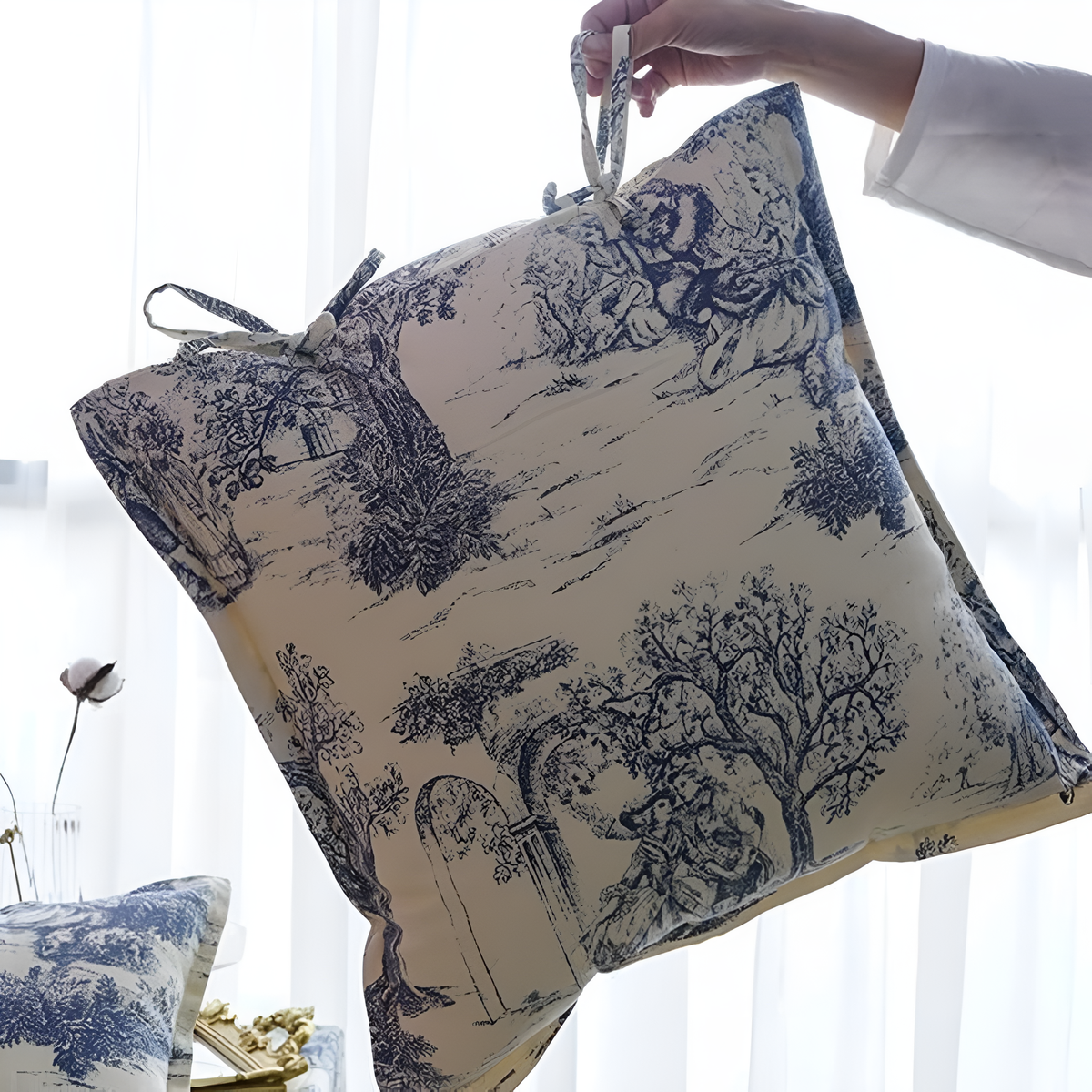 Cushion Cover Vintage Jouy Pure Cotton Machine Washable