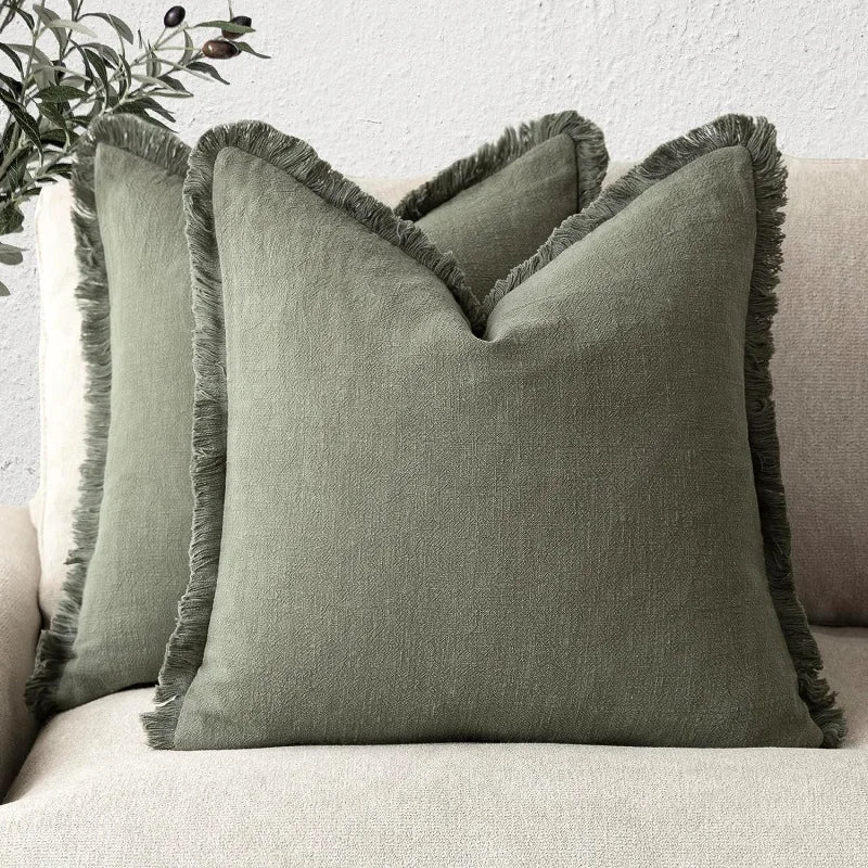 Cushion Covers Cotton-Linen Blend Hidden Zipper Set of 2