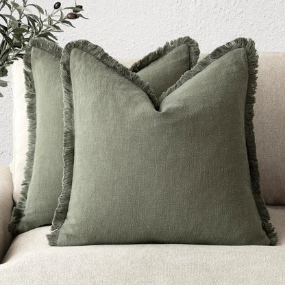Cushion Covers Cotton-Linen Blend Hidden Zipper Set of 2