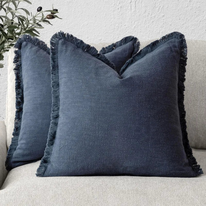 Cushion Covers Cotton-Linen Blend Hidden Zipper Set of 2
