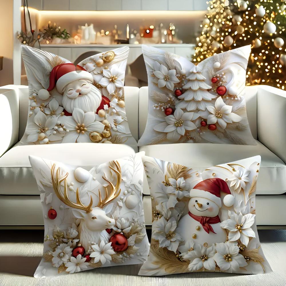 Cushion Covers Set of 4 Christmas Microfiber Hidden Zip
