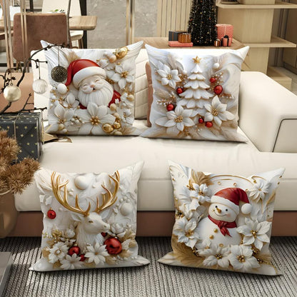 Cushion Covers Set of 4 Christmas Microfiber Hidden Zip