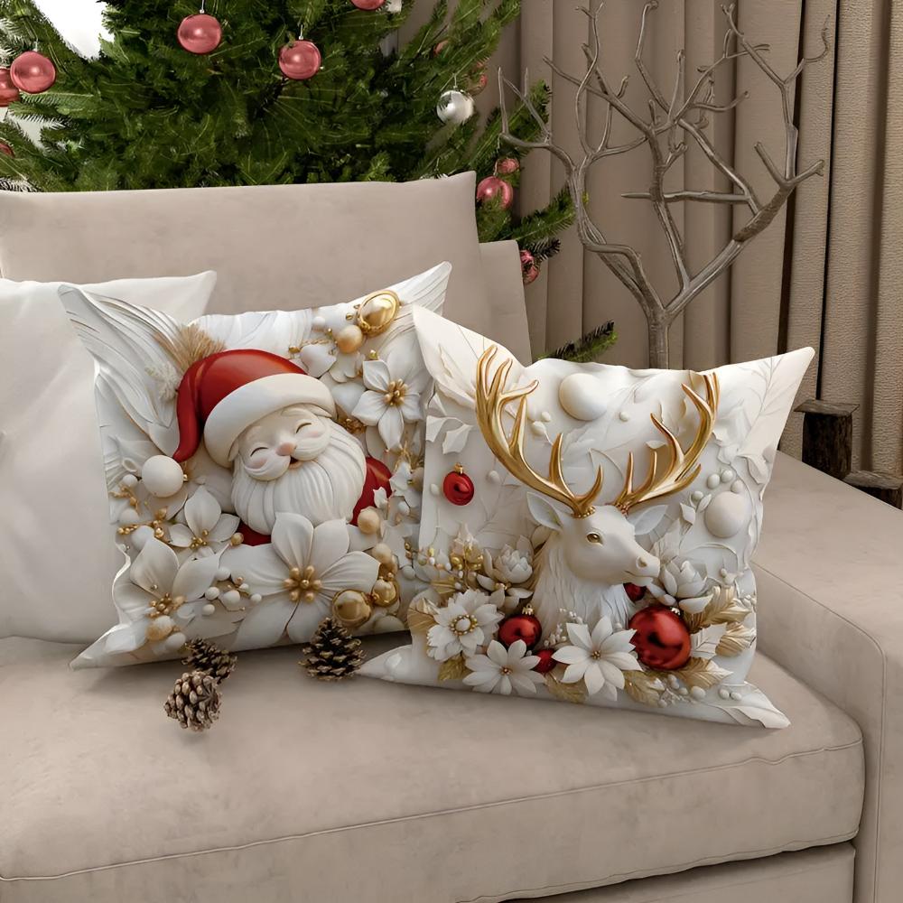 Cushion Covers Set of 4 Christmas Microfiber Hidden Zip