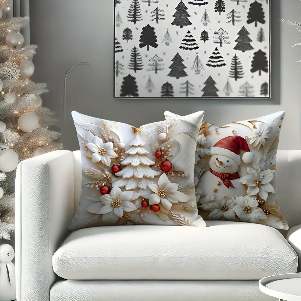 Cushion Covers Set of 4 Christmas Microfiber Hidden Zip
