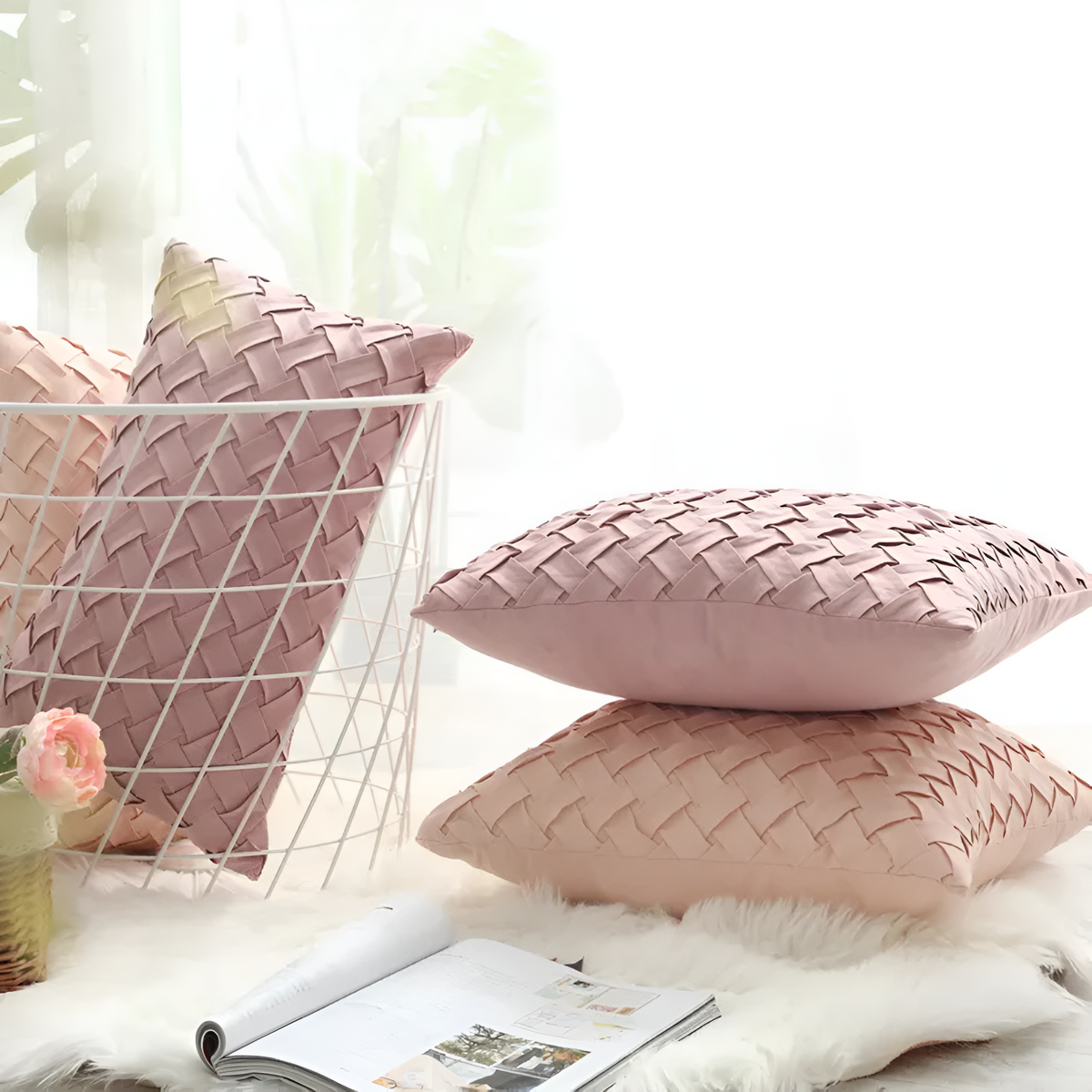 Cushion Covers Soft Faux Suede Basket Weave Multiple Colors