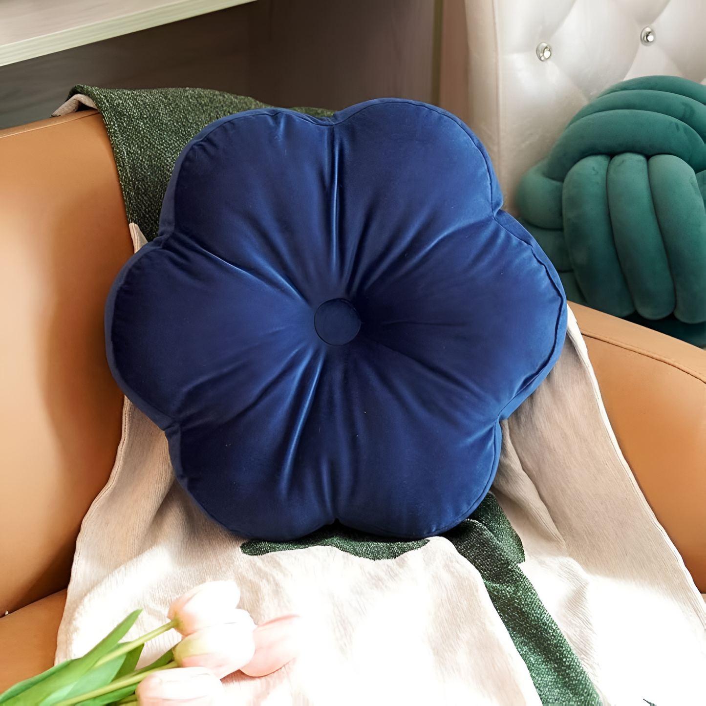 Cushion Flower-Shaped Velvet Cover & Sponge Filling