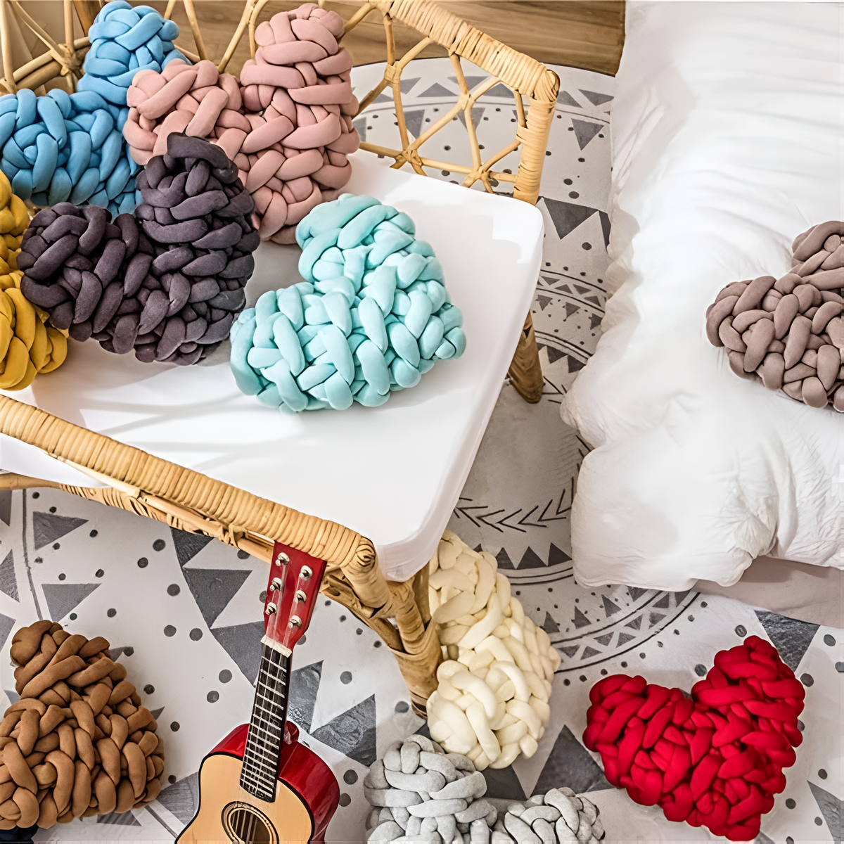 Cushion Heart-Shaped Knotted Handmade 100% Cotton
