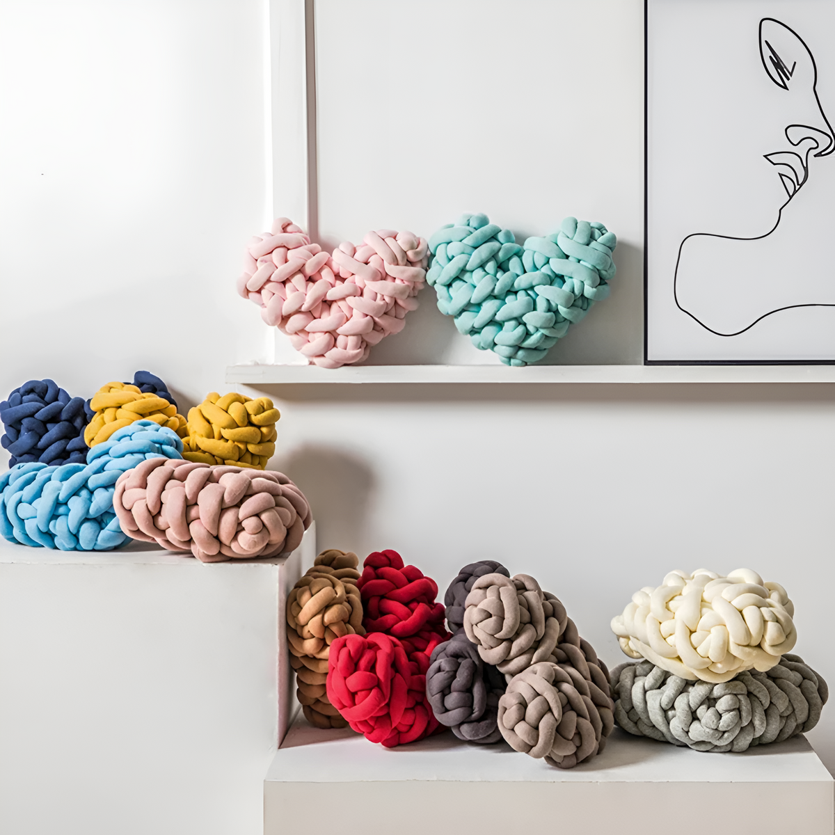 Cushion Heart-Shaped Knotted Handmade 100% Cotton