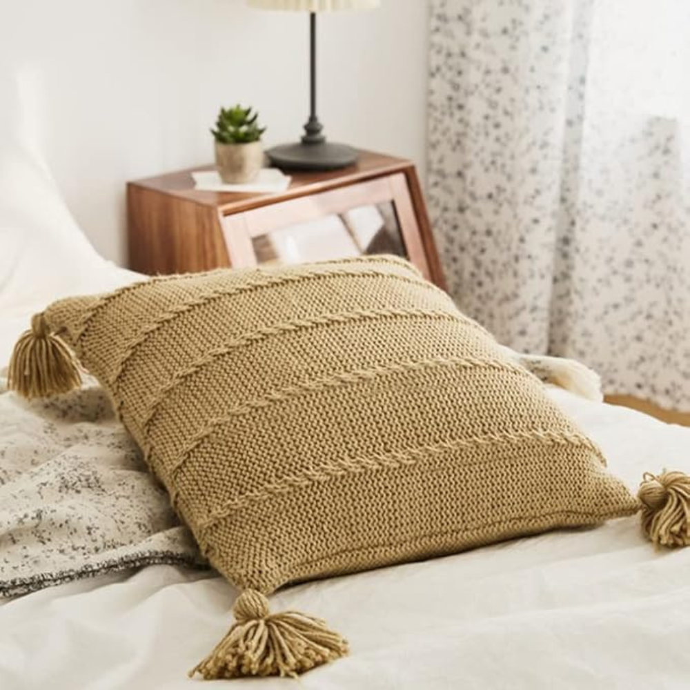Cushion Nordic Knit Tassels Acrylic Cover & Hidden Zipper