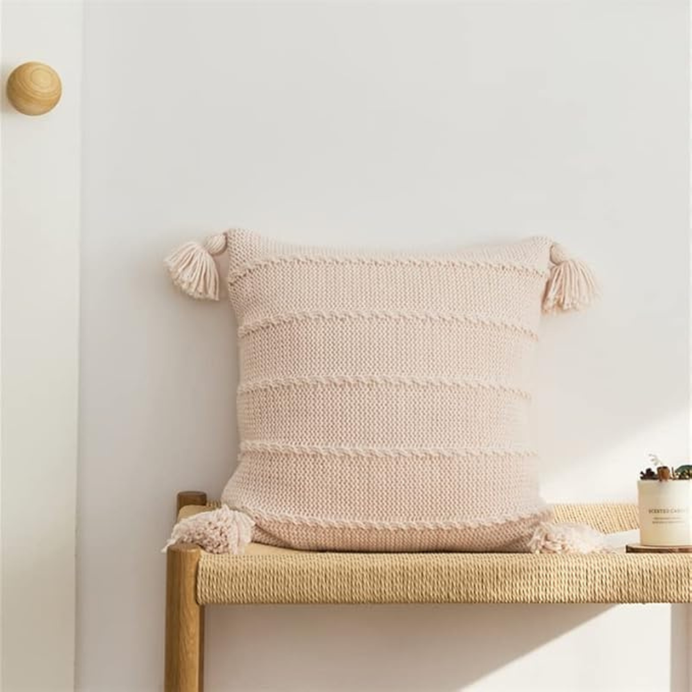 Cushion Nordic Knit Tassels Acrylic Cover & Hidden Zipper