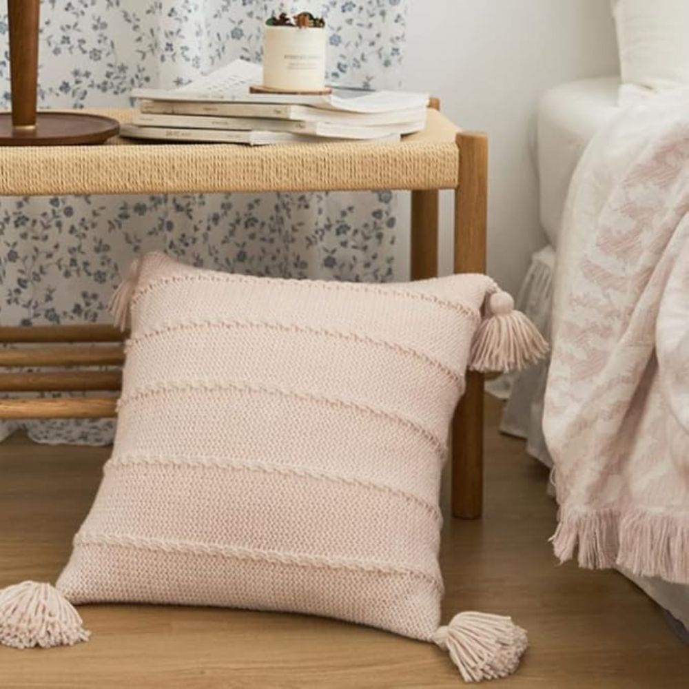 Cushion Nordic Knit Tassels Acrylic Cover & Hidden Zipper
