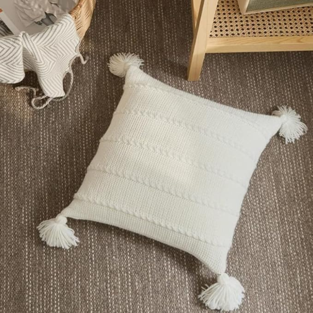 Cushion Nordic Knit Tassels Acrylic Cover & Hidden Zipper