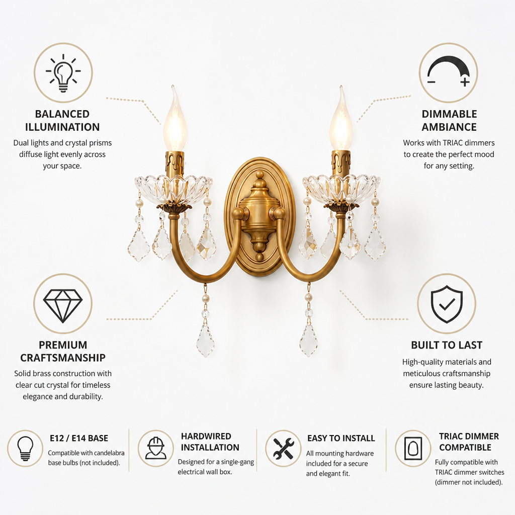 Cut Crystal Petal Bowl 2-Light Wall Sconce (Dimmable)