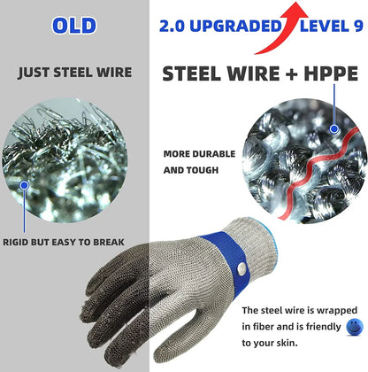 Cut-Resistant Glove 316L Stainless Steel Mesh ANSI A9 Protection