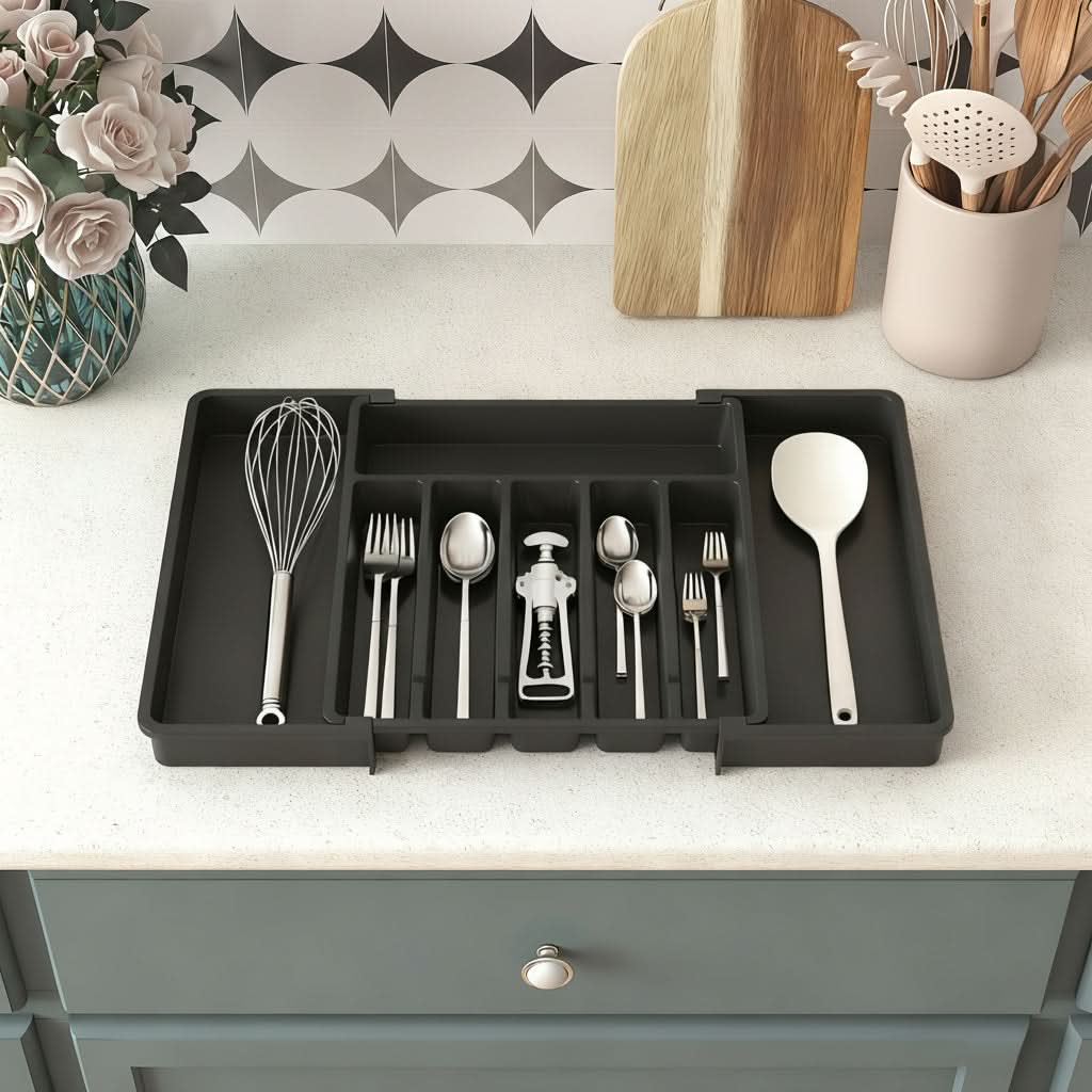 Cutlery Drawer Organizer Expandable Multiple Compartments Plastic