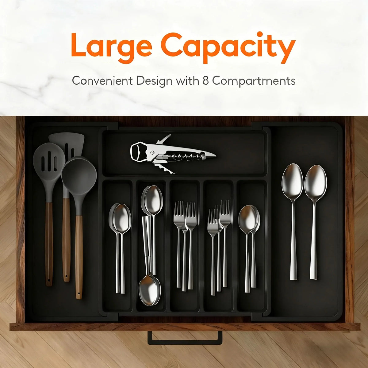 Cutlery Drawer Organizer Expandable Multiple Compartments Plastic