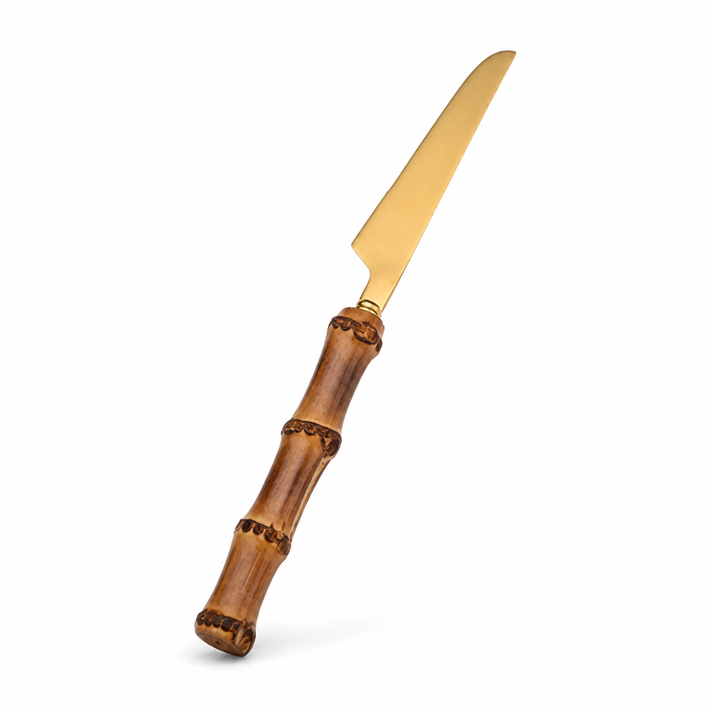 Cutlery Set Polished Gold Stainless Steel & Bamboo Handles