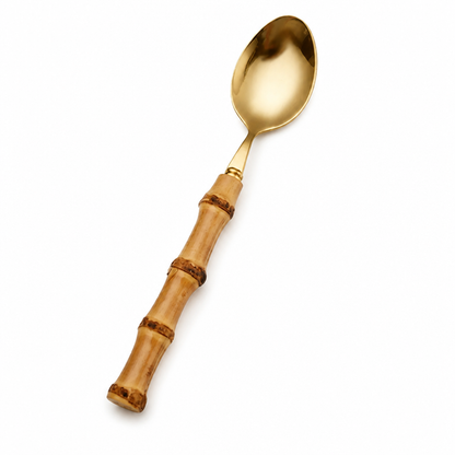Cutlery Set Polished Gold Stainless Steel & Bamboo Handles