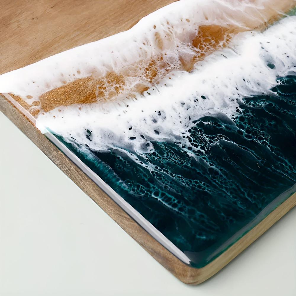 Cutting Board Acacia Wood & Ocean Wave Resin